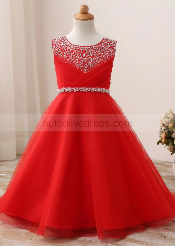 Beaded Satin Tulle Floor Length Flower Girl Dress